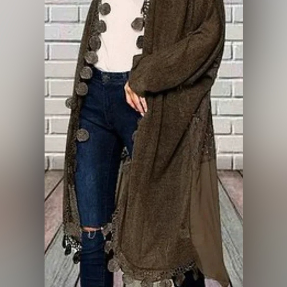 Gigio USA Women’s Medium Open Front Duster Cardigan Boho Crochet Lace Brown NWT - Picture 9 of 10